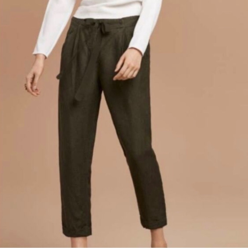 Aritzia Wilfred Allant Cropped Linen Olive Green Casual Travel Pants Fall Sz 0